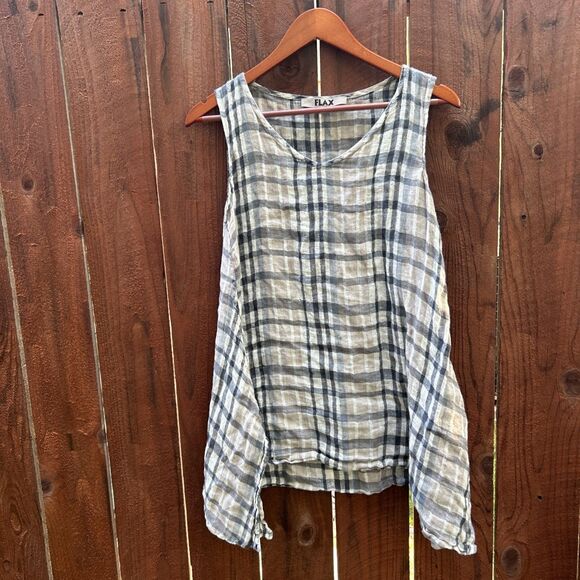 Flax Designs Linen Artistic Tunic Plaid Oversize Size Small P Brown - Picture 5 of 13